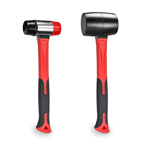 YIYITOOLS 2Pcs Hammer Set, 16oz Rubber Mallet & 40mm Double-Faced Soft Mallet Fit for Construction and Home Renovation, Black - size: 2PCs, style: Rubber Mallet / Double-Faced Soft Mallet