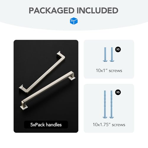 HOME EDIT Brushed Nickel Cabinet Handles Zinc Pulls 7-1/2 Inch 5 Pack - color: Brushed Nickel, size: 7-1/2 inches Hole Center