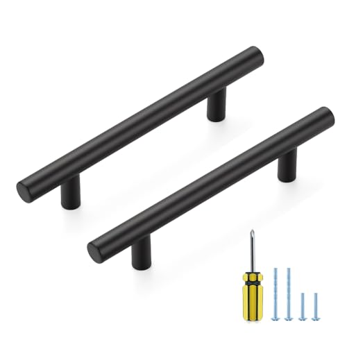 Ravinte Matte Black Cabinet Handles,Round T Pulls,4 Inch,30 Pack - color: Matte Black, size: 4 Inch Hole Center