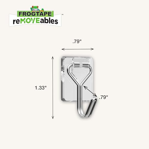 FrogTape reMOVEables Small Wire Hooks - 54 Clear Hooks & 72 Adhesive Strips - Holds up to 0.5 lb - Damage Free Adhesive Hook - Removable & Reusable Wall Hooks for Hanging - No Nails (Pack of 54) - color: Clear, size: Pack of 54, style: Small