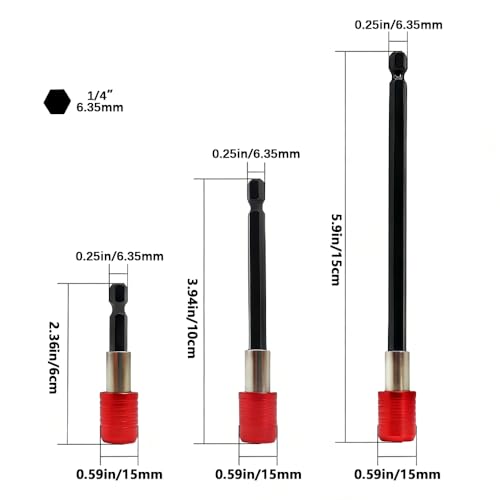 3-Piece Magnetic Bit Holder Extension Set, Quick Release Universal Impact Drill Adapter for Home DIY Projects（Red） - color: Red