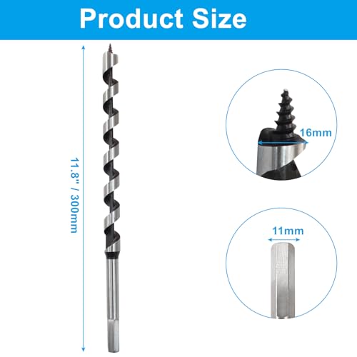 5/8 Inch Wood Auger Drill Bit 12 Inch Long Hex Shank for Hardwood - size: 5/8 x 12 Inch