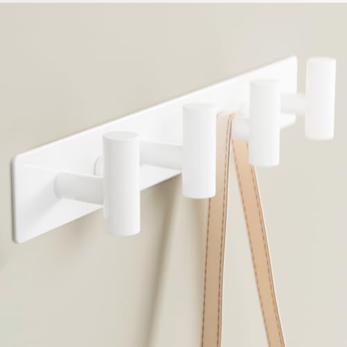 White Wall Mounted Coat Rack – 4 T-Shaped Hooks on 12.6" Rail, (1 Pack) - color: White