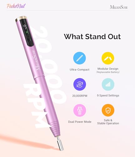 MelodySusie Pen-Shaped Cordless Nail Drill PocketNail PC100GR for Beginners - color: Basic - Rose Red
