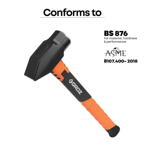 Groz Blacksmith's Hammer with Fiberglass Handle (1.8kg)| Lightweight & Tough | Overstrike Protection | Cross Peen Hammer for Industrial, Household Use | 14" Hammer |BH/FG/2.5/14
