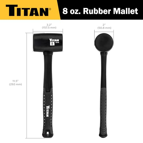 Titan 63108 8oz Rubber Mallet, Non-marking Double-faced Solid Head, 11.5" Shock Absorbing Fiberglass Handle with Textured Grip - style: 8oz Black