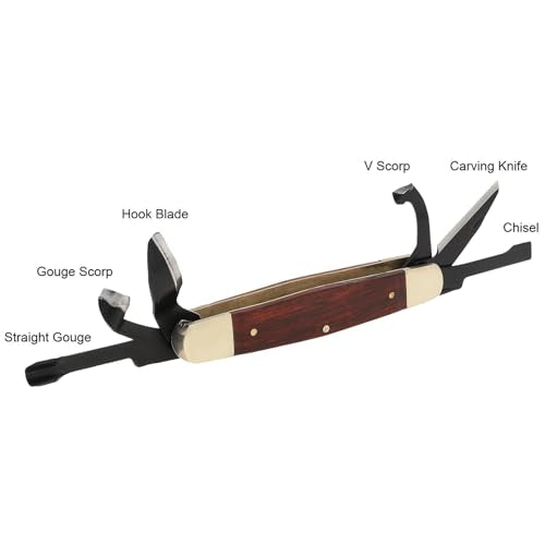 Carvin' 6in Traditional Folding Whittling Knife, Wood Carving tools with 1.5in Detail Blade, Sawcut Handle, Nickel Silver Bolsters, & Convenient Size for Carving, Camping, EDC, Woodworking Outdoor