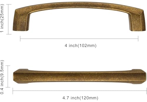 Asidrama 10 Pack 4 inch Antique Brass Kitchen Cabinet Handles - color: Antique Brass, size: 4" Hole Center(102mm)