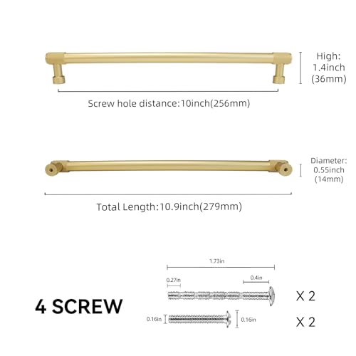 10 Pack 10 Inch(256mm) Brushed Brass Kitchen Cabinet Handles Knurled Cabinet Pulls Gold Drawer Pulls Cabinet Hardware Kitchen Handles Drawer Pulls Dresser Handles - color: Brushed Brass, size: 10" Hole Center