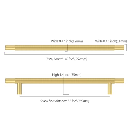 Asidrama 10 Pack 7.5 Inch(192mm) Brushed Gold Knurled Kitchen Cabinet Handles, Cabinet Pulls Kitchen Cabinet Hardware for Cupboard Drawer Pulls - color: Brushed Gold, size: 7.5" Hole Center