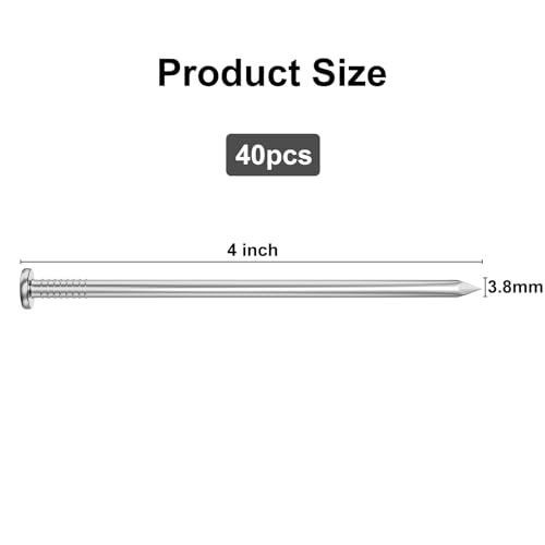 VGBUY 40PCS Stainless Steel Hardware Nails, 4 Inch Flat Head Nails for Hanging Pictures - color: Silver, size: 4 in
