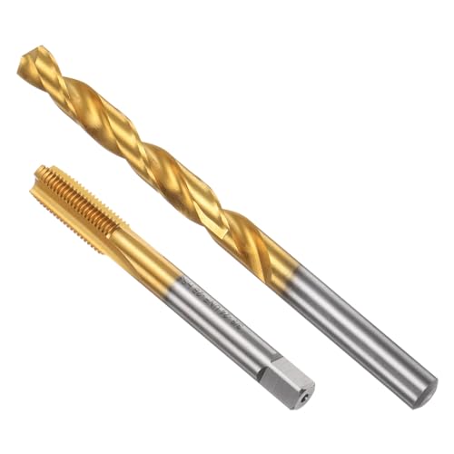 uxcell Tap & Drill Bit Set, 3/8-24 UNF Straight Flute Thread Tap and 1/3" (8.5mm) Twist Drill Bit, Titanium Coated M2 High Speed Steel Thread Repair Tapping Tools - size: 3/8-24 UNF + 1/3" (8.5mm)