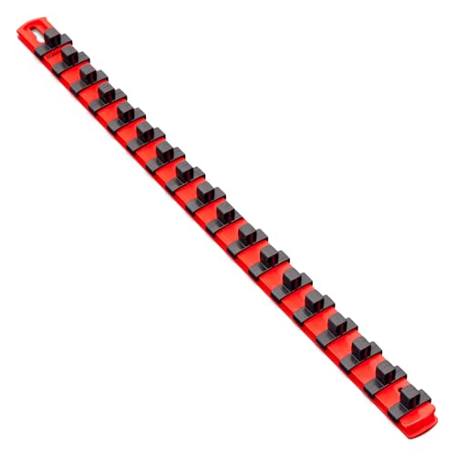 ERNST 18-Inch Socket Rail Organizer with 18 3/8-Inch Dura-Pro HD Clips, Red (8320-Red-3/8) - size: 3/8-Inch