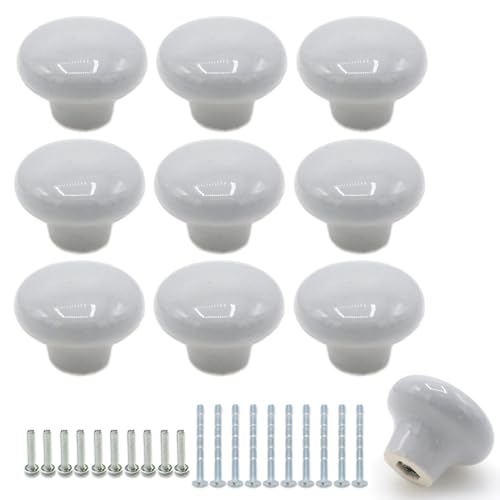 10-Pack Ceramic Cabinet Knobs Gray 32mm Round Drawer Pull - color: Gray