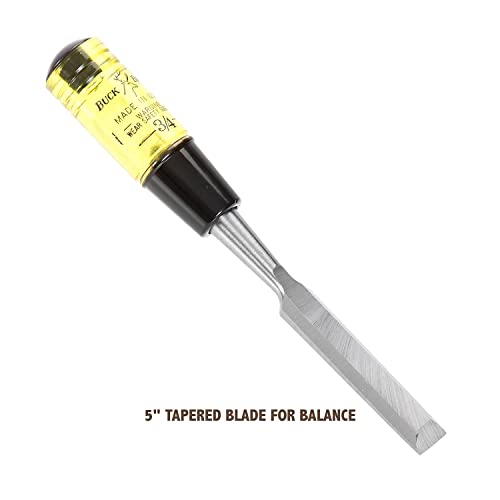 Buck Brothers 120105BC 3/4" Wood Chisel Made in USA, For Paring and Finishing Cuts in Carpentry and Woodworking, Tempered Tool Steel Blade, Mallet-Safe Handle - size: 3/4"