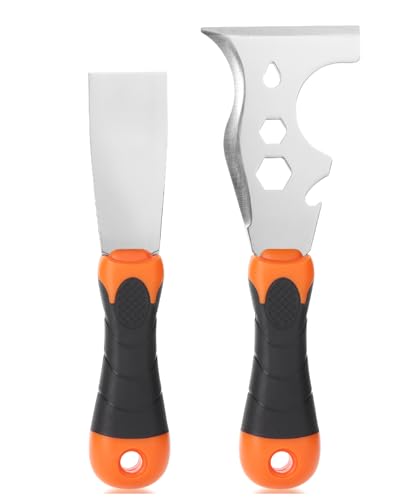 Bates- Paint Scraper Set, 2 Pack, 12 in 1 Painters Tool with 1.5" Stainless Steel Putty Knife, Rubber Handle, Paint Scrapers for Wood, Painters Knife, Paint Scraper for Painting, Metal Scraper