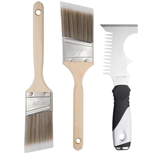 Mister Rui Angled Paint Brushes 3 Pieces Set, with Paint Brush Comb Cleaner - size: 3PCS, 2", 2.5", Paint Comb