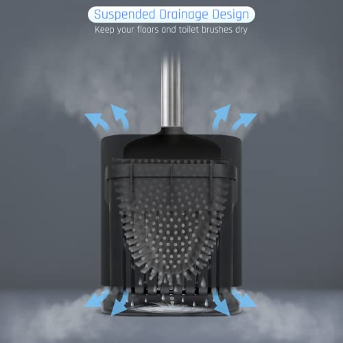 Sellemer Silicone Toilet Brush, Ventilation Slots Base Holder 1 Pack, Black - color: Black-1pcs