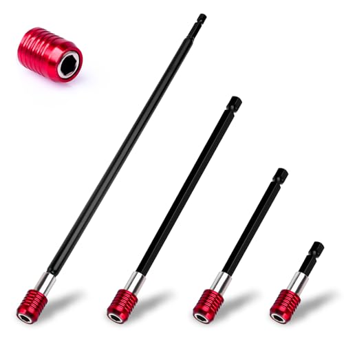 Drill Bit Extension 4 Pcs Magnetic Bit Holder 2/4/6/12" Bit Holder Extender for Impact Drill