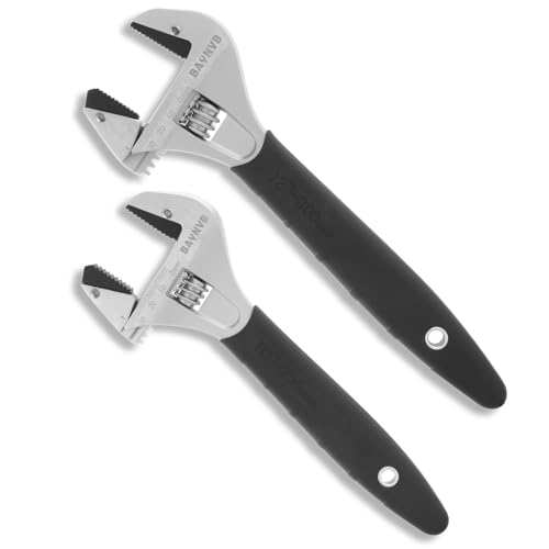 2 Pack Adjustable Wrench Set, 10-inch and 12-inch Wrench with Serrated Self-tightening Jaw, 30mm and 43mm Wide Jaw Opening Wrench for Plumbing, Automotive, Industrial - size: 2 Pack(10"+12")