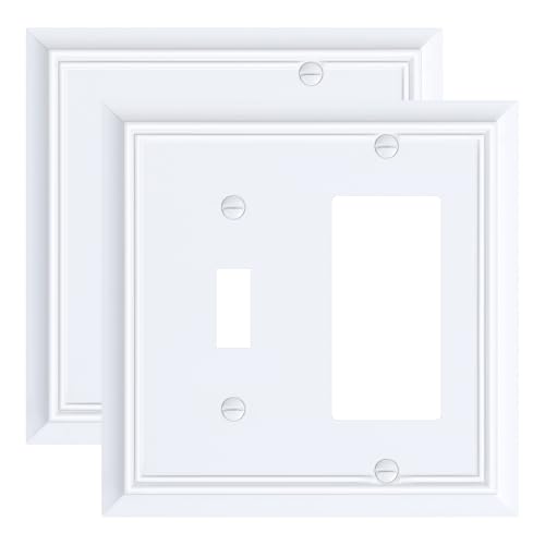 2-Pack Bamboo Fiber Combo Toggle/Decorator Light Switch Cover Plate - color: Pure White, size: 1 Toggle/1 Decorator 2PK