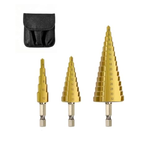3Pcs Large HSS Titanium Coated Step Drill Bit Set