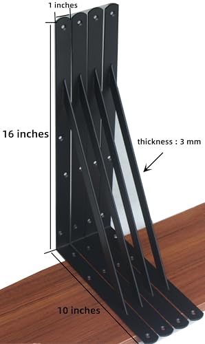 2 Pack L16 x H 10" Black Heavy Duty Shelf Brackets with Screws Metal Shelf Brackets Shelf Support Angle Brackets for Shelves L Brackets Heavy Duty Floating Shelf - size: 16''x10'', style: 2 Pack-Black