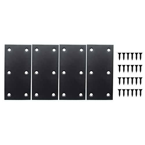 4 Pack Flat Straight Brace Brackets, ULIFESTAR Black Stainless Steel Mending Bracket Plate Metal Shelf Support Fixing Joining Plate for Furniture,Wood,Shelves,Cabinet with Mounting Screws - size: 100 x 48 x 2 mm