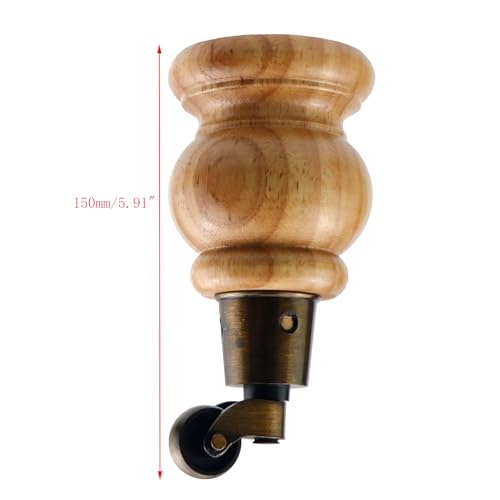 4pcs 6" Wooden Furniture Legs with Furniture Casters, Gourd Shape - color: Wood Color, size: Height: 6"