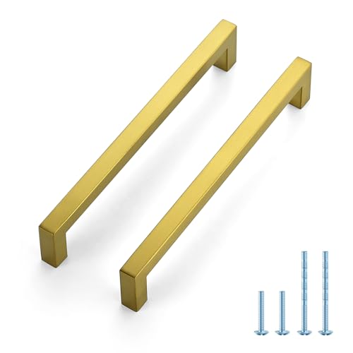 JOY DECOR Gold Cabinet Handles Square Cabinet Pulls, 7-1/2 Inch CC, 10 Pack - size: 7-1/2 Inch Hole Center