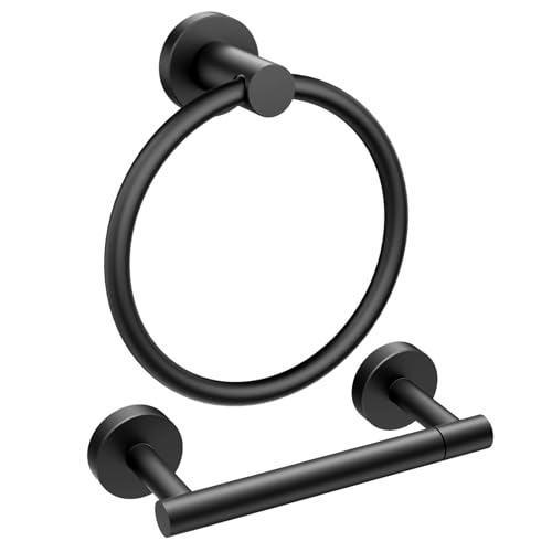FORIOUS Toilet Paper Holder and Towel Ring Set, Bathroom Accessories Set - color: Matte Black