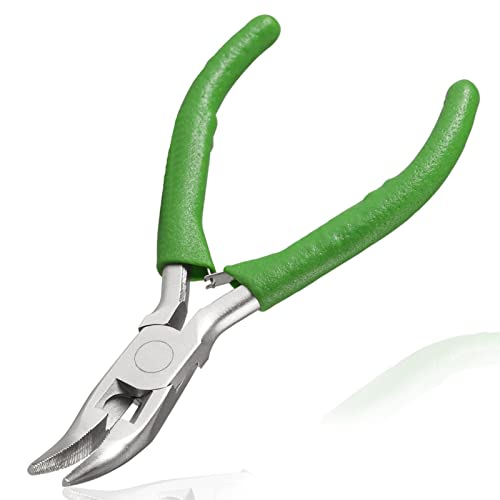 Mini Bent Nose Pliers with Serrated Jaw 4.7 Inches Bent Chain Nose Pliers for Jewelry Making Wire Cutter for Crafting and Repair Working in Tight Spaces - style: Bent Nose Pliers serrated jaws