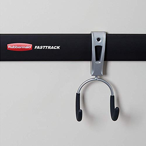 Rubbermaid Universal Powder Coaded Metallic Fasttrack Hanging Garage Hook Organizers for Ladder, Tool, and Bike Storage (4 Pack)