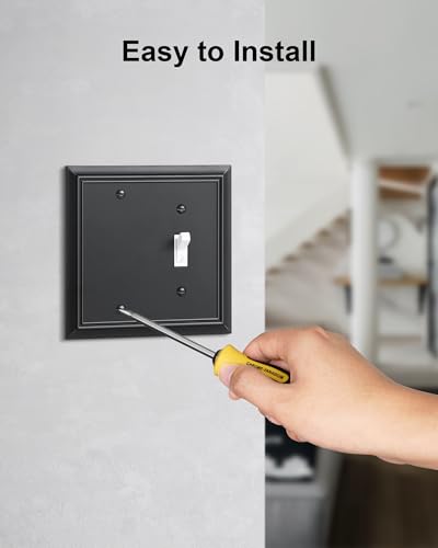 2-Pack Natural Bamboo Fiber Combo Blank/Toggle Light Switch Cover Plate - color: Matte Black, size: 1 Blank/1 Toggle 2PK