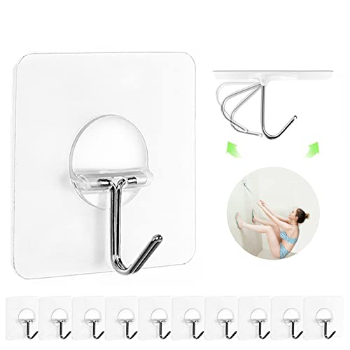 Adhesive Wall Hooks No Drill Clear Heavy Duty, 13LB Sticky 12 Pack - color: Clear, size: Medium 12 Pcs