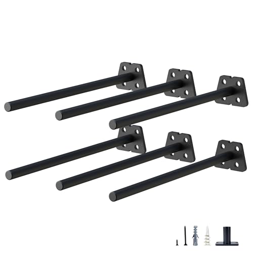 NEODROP 6-Pack 10 Inch Hidden Floating Shelf Bracket, Heavy Duty Blind Shelf Support Hardware | Invisible Wall Brackets for Kitchen, Fireplace Mantel Wood Shelves | Black Powder Coated Solid Steel - size: 10 Inch, style: 6 Pack