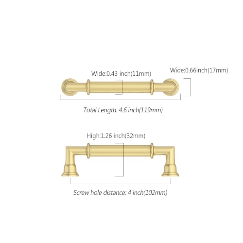 Asidrama 10 Pack 4 Inch(102mm) Brushed Gold Cabinet Pulls Heavy-Duty Solid Kitchen Cabinet Handles Gold Dresser Drawer Hardware for Bathrooms Cabinets - color: Brushed Gold, size: 4" Hole Center