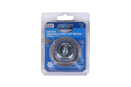 Century Drill & Tool 76211 Drill Cup Wire Brush, 1-3/4" Coarse & Crimped | 1/4" shank, 0." wire diameter, cuts steel & metal, heat and rust resistant coating - size: 1-3/4-Inch Coarse