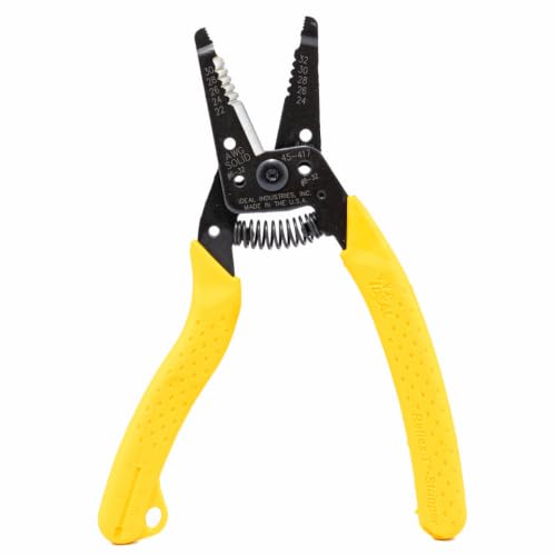 IDEAL Electrical 45-417 Premium Reflex T Stripper - 22-30 AWG solid, 24-32 AWG stranded, Wire Stripper with Plier Nose, Slide Lock, Textured Grips - size: 22-30 AWG Solid