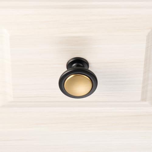 KOOFIZO 10 Pack Gold & Black Cabinet Knobs Round Single Hole Pulls 1960s - color: Brushed Gold + Black, size: Knob 1 - 10Pcs, style: Round