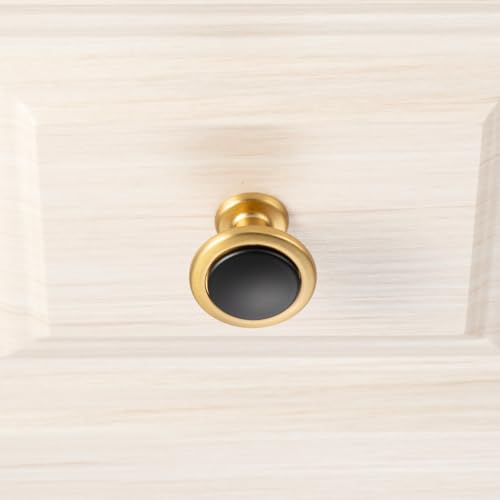 KOOFIZO 30 Pack Black and Gold Kitchen Cabinet Knobs Matte Black and Gold Drawer Knobs 1960 Round Single Hole Cabinet Pulls for Cabinets Drawers Dresser Cupboard Bedroom Bathroom - color: Black + Brushed Gold, size: Knob 1 - 30Pcs, style: Round