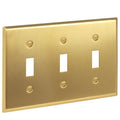 Rio Salto BRASS Toggle Light Switch Cover Plate Triple Toggle Flip Switch Outlet Covers 3 Gang Brushed Brass Gold Metal Wall Plate Flip Swtich — Signature Collection, Standard Size 4.50" X 6.33" - color: Toggle Switch 3-Gang (1-Pack)