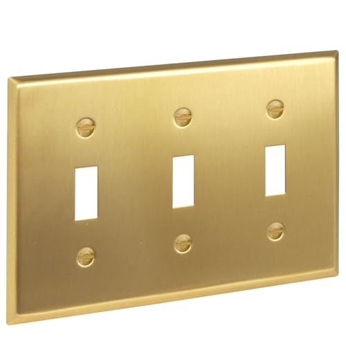 Rio Salto BRASS Toggle Light Switch Cover Plate Triple Toggle Flip Switch Outlet Covers 3 Gang Brushed Brass Gold Metal Wall Plate Flip Swtich — Signature Collection, Standard Size 4.50" X 6.33" - color: Toggle Switch 3-Gang (1-Pack)