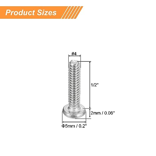 uxcell #4-40x1/2 Pan Head Machine Screws, 304 Stainless Steel 18-8 Screw, Phillips Drive, Fully Threaded, Bright Finish, Pack of 200 - size: #4-40x1/2"