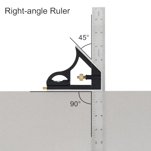 ChgImposs 12" Adjustable Sliding Combination Square Ruler & Protractor Level Measure Measuring Set, Inch/Metric