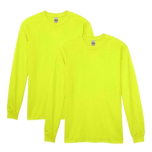 Gildan Adult Heavy Cotton Long Sleeve T-Shirt, Style G5400, 2-Pack - color: Safety Green, size: Large