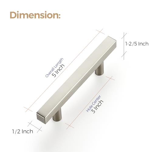 Ravinte Square Cabinet Handles, 15 Pack, 3" Hole Centers, Brushed Nickel - color: Brushed Nickel, size: 3 inch hole center