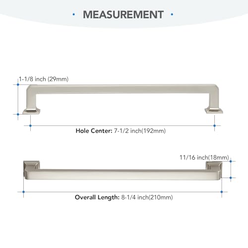 HOME EDIT Brushed Nickel Cabinet Handles Zinc Pulls 7-1/2 Inch 5 Pack - color: Brushed Nickel, size: 7-1/2 inches Hole Center