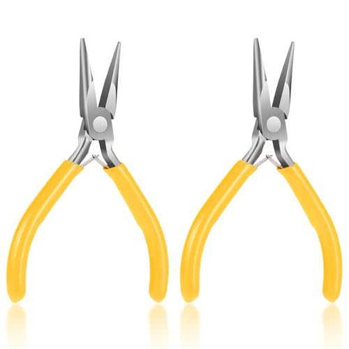 2 Pack Needle Nose Pliers for Jewelry Making, 4.5 Inch Small Needle Plier Jewelry Chain Nose Plier Craft Pliers for Wire Bending, Repair, Object Grasping (Yellow) - color: Yellow