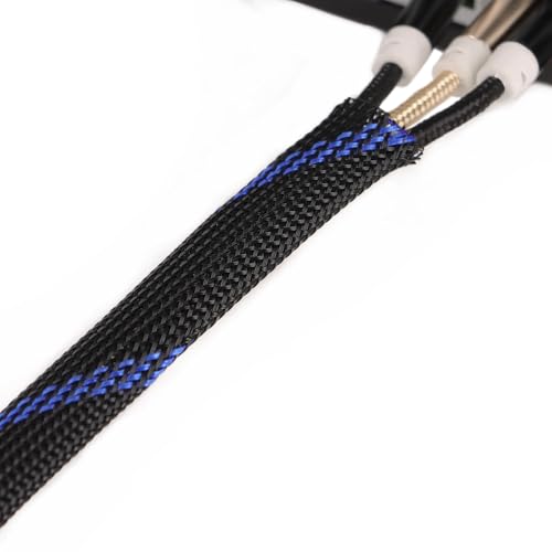 25ft PET Expandable Braided Cable Sleeve 1/4inch(6mm) Pet Braided Cable Sleeve for Audio Video Device Wire Automotive Wire (Black Blue) - color: Black Blue, size: 6mm"(1/4 inch)